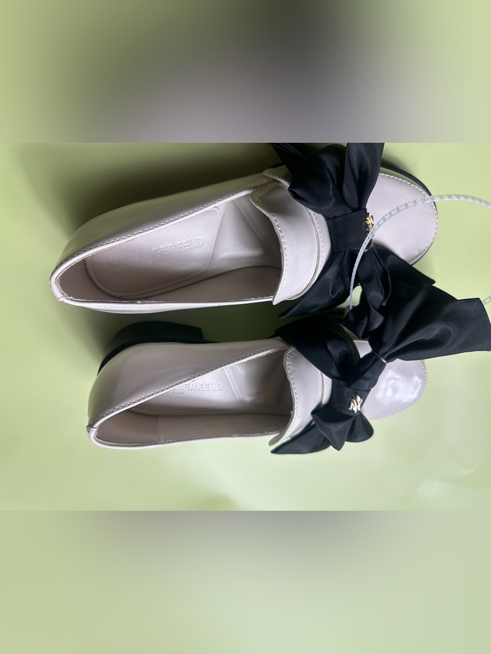 Karl Lagerfeld Cream Patent Loafer with Black Bow - Picture 7 of 12